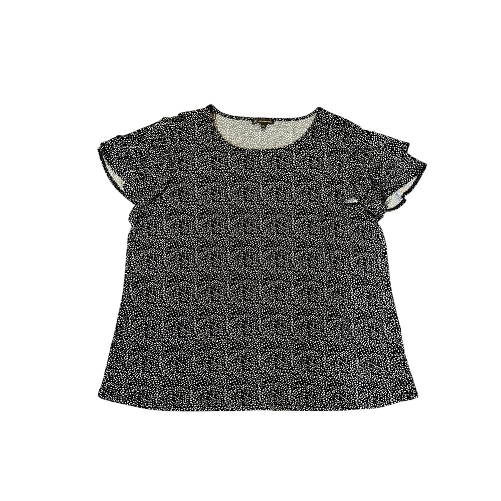 Adrianna Papell Blouse Women Black White Animal Print Ruffle Sleeve 2X